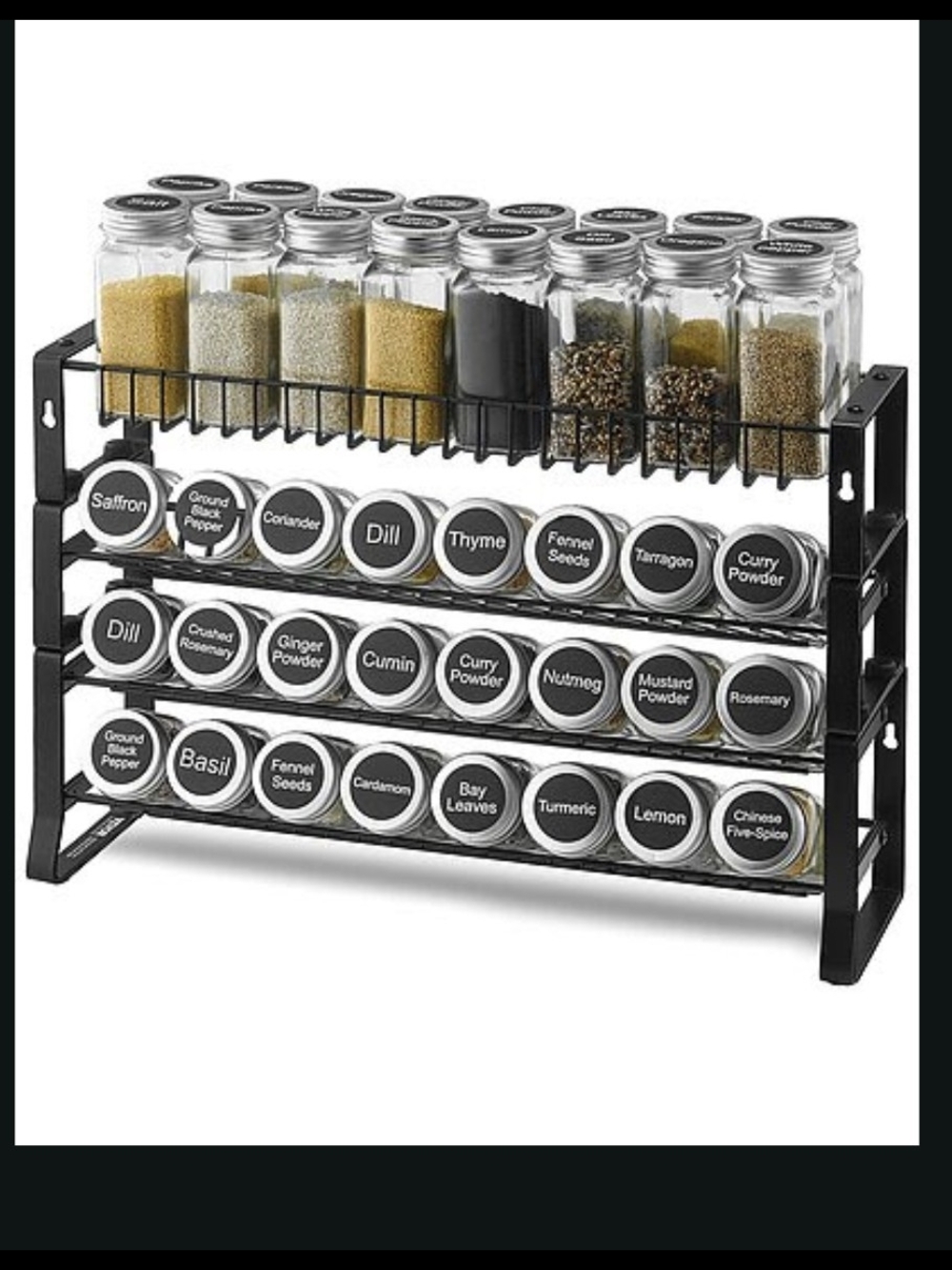 3-Tier Black Spice Rack Organizer ( NO Glass Jars.)